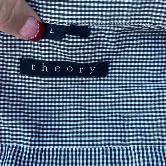 Theory black & white gingham checkered long sleeve button front shirt large (42) - Picture 5 of 5